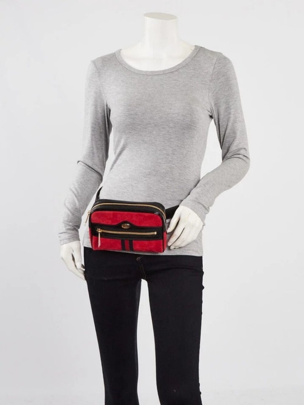 Gucci Red/Black Suede/Patent Leather Vintage Web Ophidia Small Belt Bag - Picture 7 of 12